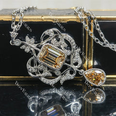 Doveggs sterling silver 2ct emerald & 1ct pear center colored moissanite pendant necklace