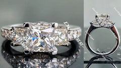 The Ginny princess side-stone half eternity pave moissanite engagement ring
