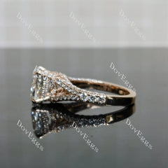 Emily's Hope-Cushion pave split shanks half eternity moissanite engagement ring|DovEggs