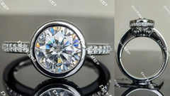 Doveggs round half eternity pave moissanite engagement ring
