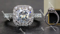 Doveggs cathedral cushion halo moissanite engagement ring