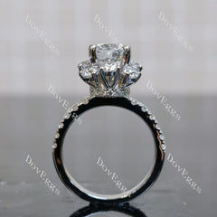 Doveggs Round Floral Halo Half Eternity Lab Grown Diamond Engagement Ring