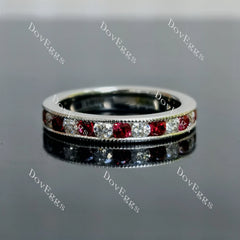 Doveggs round eternity channel set moissanite/lab grown diamond & colored gem wedding band-3.3mm band width