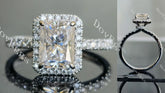 Doveggs radiant half eternity pave halo moissanite engagement ring