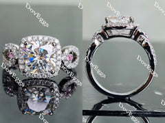 Doveggs cushion split shank halo pave moissanite and birthstone engagement ring