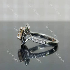 Pink Rose bezel halo half eternity engagement ring semi-mount only(Exclusively to DovEggs Stones)