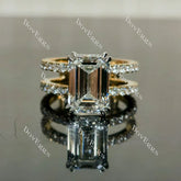 (size 6) Doveggs 14k white gold & yellow gold 4.53ct Emerald F color VS1 Clarity Excellent cut lab grown diamond ring(certified)