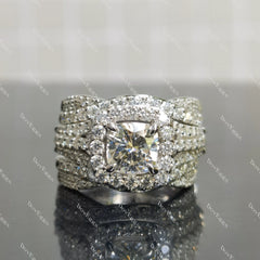 (size 7.5) Doveggs 1.5ct cushion moissanite sterling silver engagement ring set (3 rings)