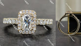Doveggs cathedral cushion halo moissanite engagement ring