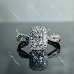 Doveggs radiant double halo pave moissanite engagement ring