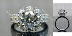 Doveggs Round Floral Halo Half Eternity Lab Grown Diamond Engagement Ring