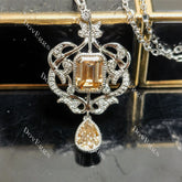 Doveggs sterling silver 2ct emerald & 1ct pear center colored moissanite pendant necklace