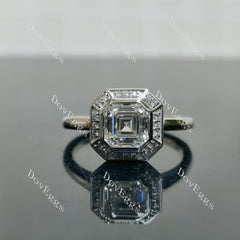 Doveggs Asscher Halo Bezel Lab Grown Diamond Engagement Ring