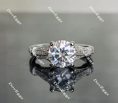Doveggs round art deco moissanite engagement ring