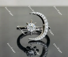Doveggs Crescent Moon and Star moissanite/Lab grown diamond engagement ring wedding bands-2.6mm band width