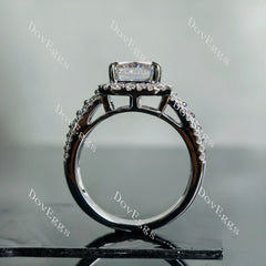 Doveggs radiant halo half eternity pave moissanite engagement ring