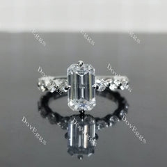 (size 6.5) Doveggs sterling silver 3ct elongated emerald moissanite engagement ring