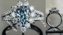 Doveggs smokey sparks grey pear halo moissanite engagement ring