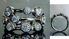 Doveggs round three row bezel moissanite/lab grown diamond wedding band-4.0mm band width