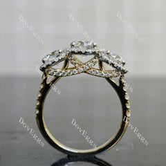 Doveggs Round Three-stone Halo Lab Grown Diamond Engagement Ring