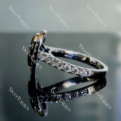DovEggs pear halo bezel pave twilight blue moissanite engagement ring