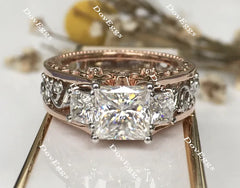 Mi amore eterno Julieann T princess hard engraved vintage moissanite ring hollow out band