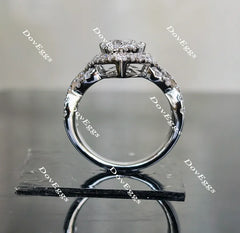 Pear split shank double halo moissanite engagement ring|DovEggs