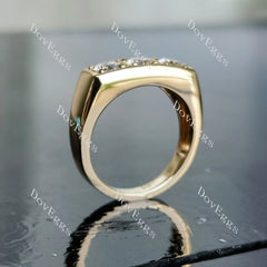 Doveggs round bezel three stones moissanite wedding band