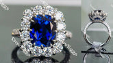 Doveggs elongated cushion half eternity pave blue sapphire colored gem ring