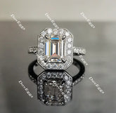 Doveggs emerald half eternity pave halo moissanite engagement ring