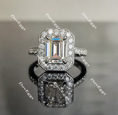 Doveggs emerald half eternity pave halo moissanite engagement ring