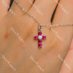 Round pave six stones moissanite pendant necklace (pendant only)| Doveggs