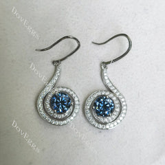 Round loopback art deco pave halo twilight blue moissnaite earrings| Doveggs