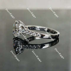 Oval half eternity paved moissanite engagement ring| DovEggs