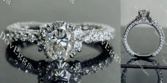 Oval pave eternity moissanite engagement ring| DovEggs
