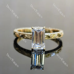 Emerald carved hidden halo moissanite engagement ring| DovEggs