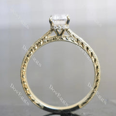 Emerald carved hidden halo moissanite engagement ring| DovEggs