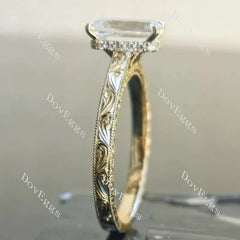 Bezel carved hidden halo engagement ring semi-mount only(Exclusively to DovEggs Stones)