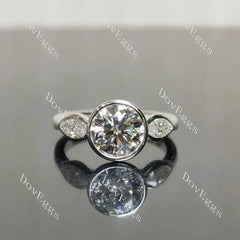 Angelina-Round bezel three stones lab diamond engagement ring only semi-mount only(Exclusively to DovEggs Stones)