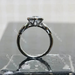 Angelina-Round bezel three stones lab diamond engagement ring only semi-mount only(Exclusively to DovEggs Stones)
