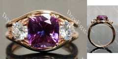 Jadea-Cushion split shanks three stones colored gem engagement ring| DovEggs