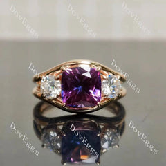 Jadea-Cushion split shanks three stones colored gem engagement ring| DovEggs