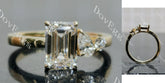 Emerald pave three stones moissanite engagement ring| DovEggs