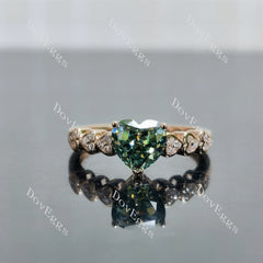 Heart side stones colored moissanite engagement ring| DovEggs