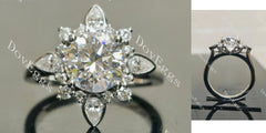 Round art deco floral moissanite engagement ring| DovEggs