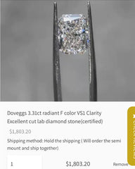 Setting only for 3.31ct Radiant diamond, 14k Rose Gold,Lab diamond accents, Adding half bezel in 14k