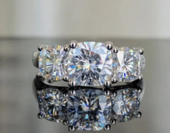 Bemyringsister 3 stone(1ct-1.5ct-1ct) cushion moissanite ring solid 10k white gold