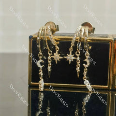 Star & Moon round moissanite drop earrings| Doveggs