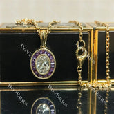 Oval bezel halo moissanite pendant necklace (pendant only)| Doveggs