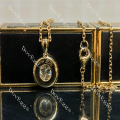 Oval bezel halo moissanite pendant necklace (pendant only)| Doveggs